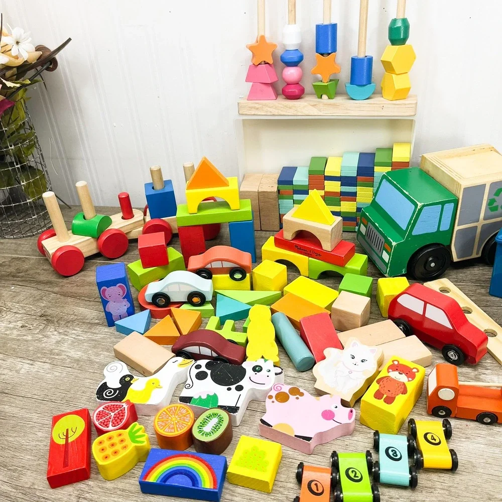 Montessori Wooden Building Blocks, Melissa and Doug Dump Truck and Wood Blocks
